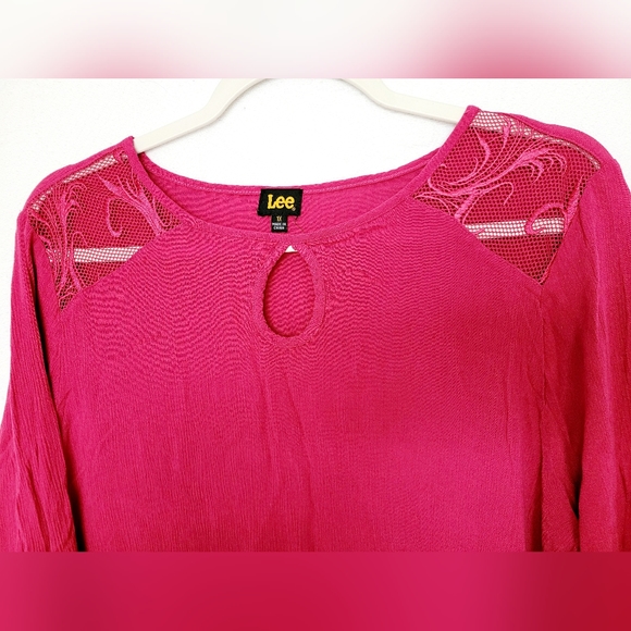 Lee Women's 100% Rayon Mesh Embriodered Boho Blouse Barbie Pink 1X - Picture 11 of 16